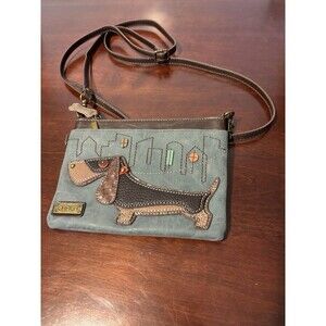 Chala Indigo Wiener Dog Convertible Mini Crossbody Handbag with Dachshund Mom